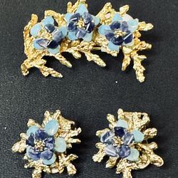 Vtg 1950s Swoboda lapis & turquoise brooch earring set