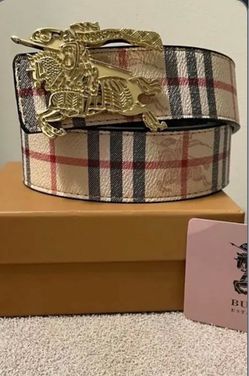 Burberry Classic Check Belt with Gold Buckle