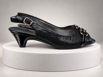 Karen Scott Arlene Women's Black Faux Leather Patent Peep Toe Pumps Snakeskin 9M