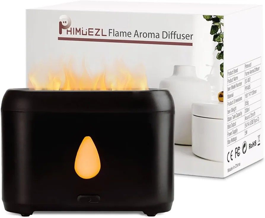 Flame Diffuser for Essential Oils, 200ml Ultrasonic Aroma Diffusers with Cool Mist, Aromatherapy Diffuser with Auto-Off Protection, Small Humidifier f