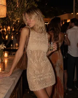 Free People Cutie Critters Crochet Mini Dress Size XS - Beige