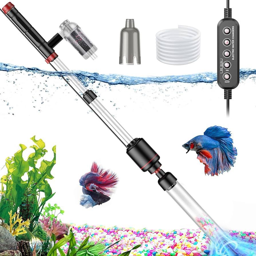 Electric Aquarium Vacuum Gravel Cleaner: 24W Fish Tank Vacuum Gravel Cleaner with Strong Suction for Automatic Water Change Algae Remover Sand Wash Wa