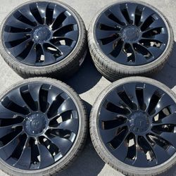 20” Tesla Model 3 Wheels Rims Oem Gloss Black With New Tires 