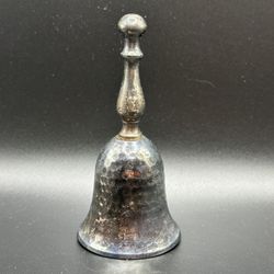 Vintage Silver Plated Handheld Bell Hammered Finish Made in India 