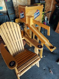 Labatt blue adriondrck chair and beer dispensing cooler