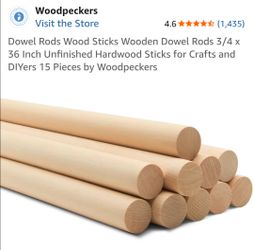 New Dowel Rods Wood Sticks Wooden Dowel Rods 3/4 x 36 Inch Unfinished Hardwood Sticks for Crafts and DIYers 15 Pieces by Woodpeckers