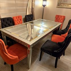 Beautiful 8 Velvet dinning chairs with free Z GALLERY table