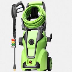 New Commercial 1400W Power Washer, Household Pressure Washer Electirc Powered with 4 Nozzles & 500ML Foam Bottle & Hose, Green