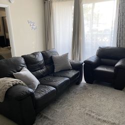 Dark Brown Leather Couch Set