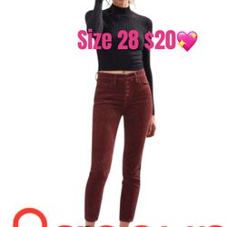 Cropped Corduroy Pants Womens 28 Wine Red Button Fly Retro 90s Icon NWT 