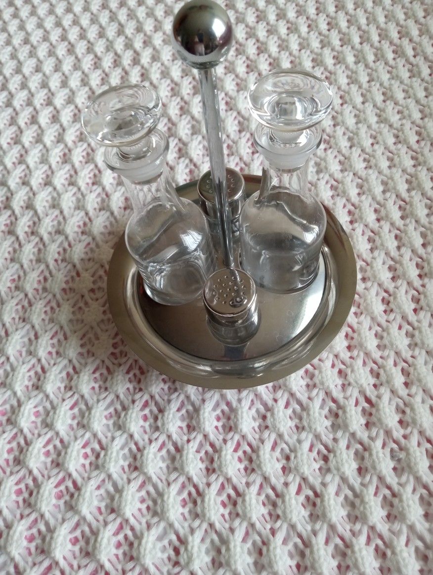 Sambonnet 5 Piece Crystal and Silver Cruet Set