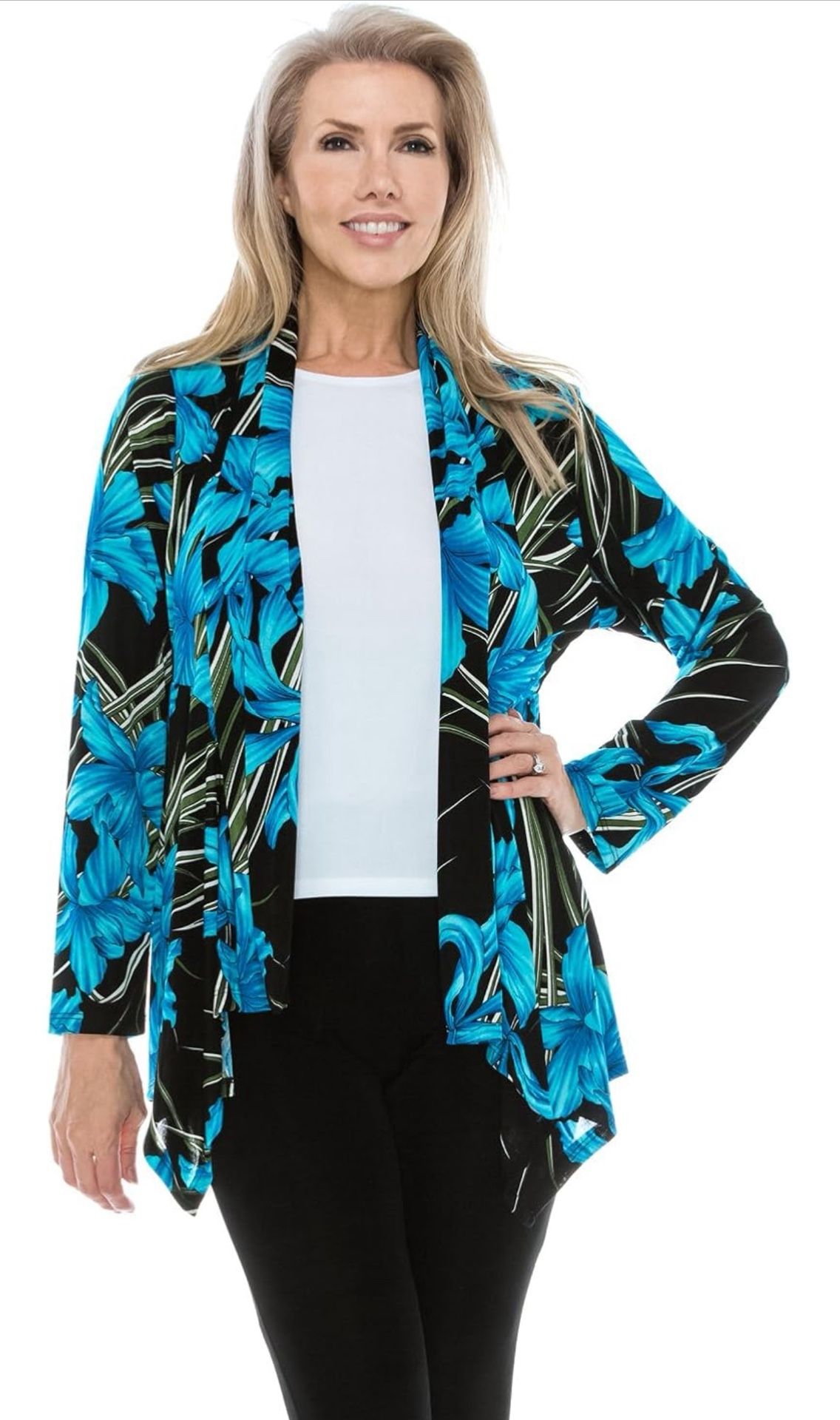 Women's Print Jacket Cardigan - Long Sleeve Printed Mid Cut Printed Sweater (L)