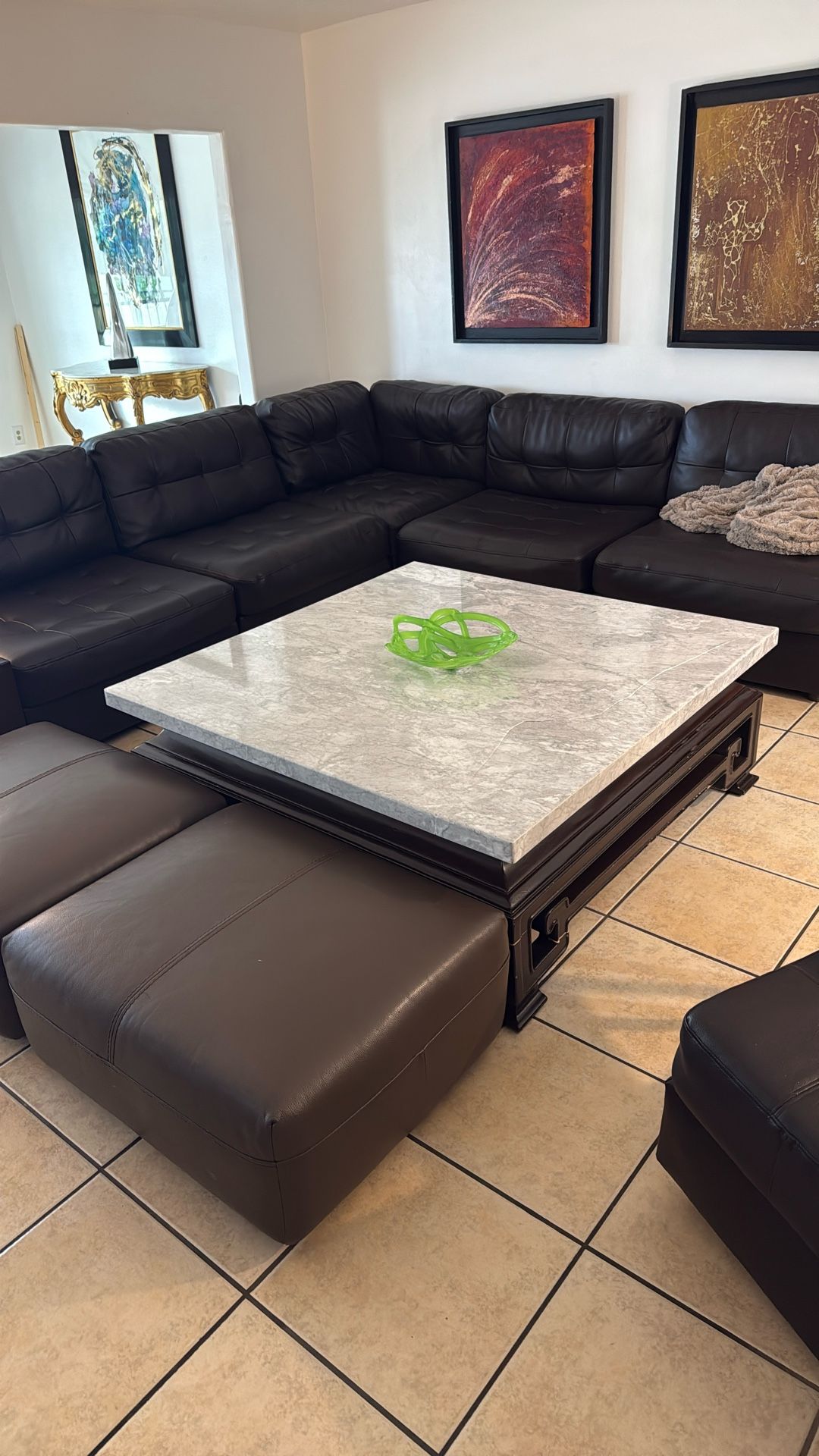 Real Marble Square Coffee Table – 52”x52”x20”– Needs Repair - Free