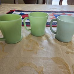 3 Fire King Mugs, 2 Jadeite And One Delphite