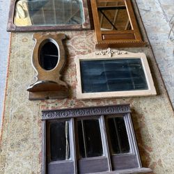Antique Wooden Mini Mirrors Collectible