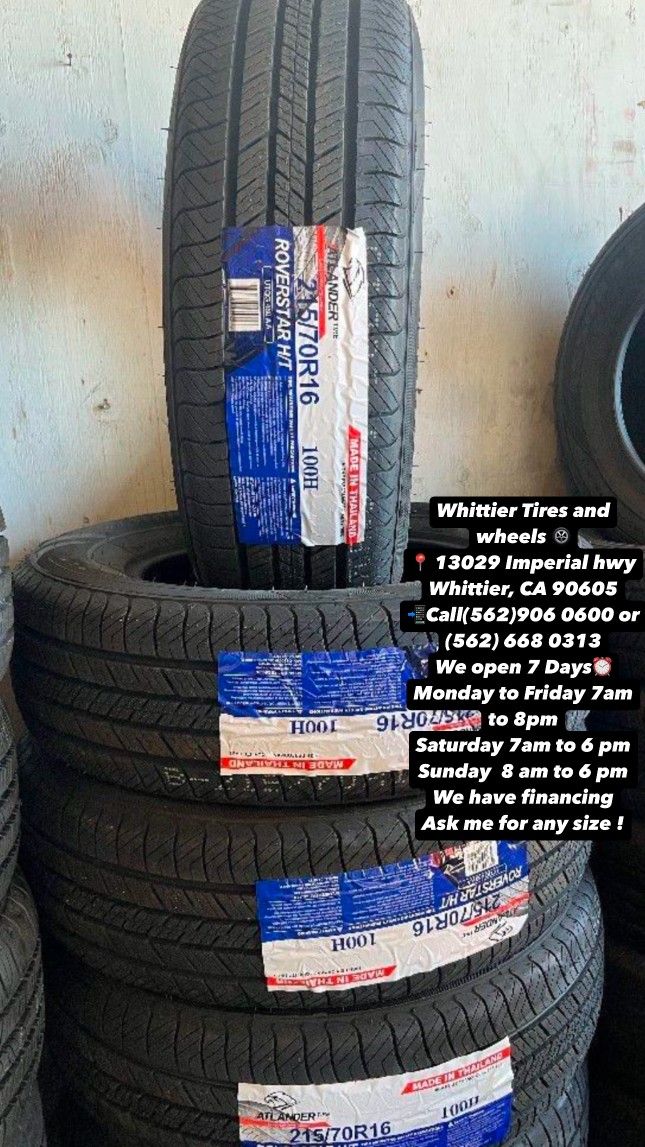 SET OF NEW TIRES, 215/70R16 ATLANDER HT , INCLUDING MOUNTING AND BALANCING. ASK ME FOR ANY SIZE OR BRAND
