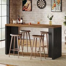 Bar Unit, 55.12-Inch Bar Table with Large Tabletop - 55.12" L x 19.69" W x 35.83" H - Black+Brown
