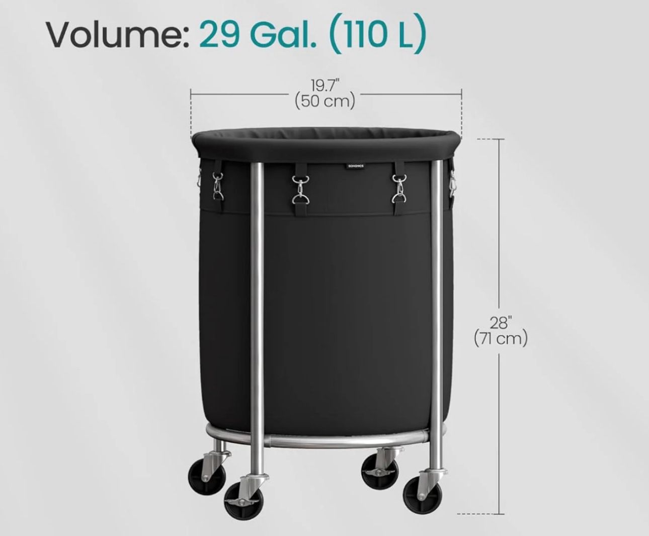 SONGMICS 29 Gallon (110 L) Laundry Basket with Wheels - Black