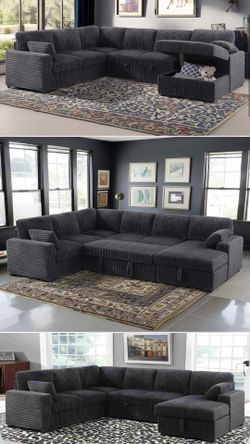 Grey Corduroy Sectional