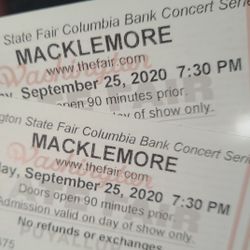 MACKLAMORE CONCERT TICKETS / FAIR ADMISSION