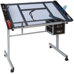 Drawing Table/ Craft Station Gray Frame & Glass Drawing Surface