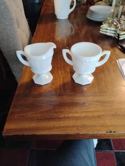 Vintage Westmoreland Milk Glass Creamer And Sugar