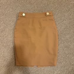 Express Gold Pencil Skirt with Button Detail