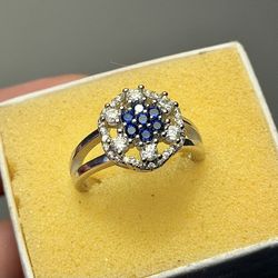 Stunning 😍 !! Blue And White Sapphire Ring Set In Solid 925 Sterling Silver !