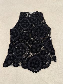 Kay Unger Womens Crochet Medallion Lace Overlay Tank S Black Sheer Boho Vintage