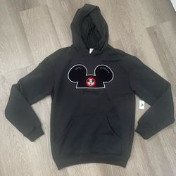 Disney Disneyland Black Mickey Mouse Club Ear Hat Sweater Hoodie Black Sz XS NEW