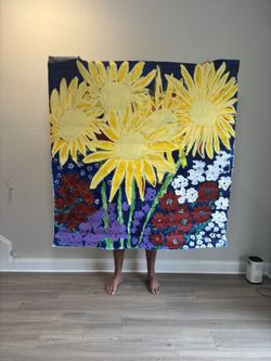 Huge Original Acrylic Painting On Canvas Floral Sunflowers Flowers