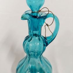 Teal Bubble Glass Oil Bottle And  Removable Cruet 
