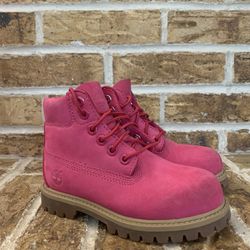 Timberland Premium Boots Unisex Pink Leather Waterproof Boots Size 10c Youth