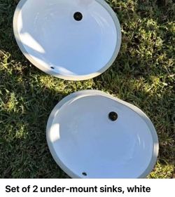 Set of 2 White Undermount Bathroom Sinks