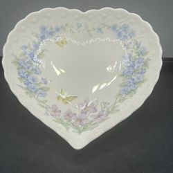 Mikasa Thinking of You Heart Shaped Trinket Dish with Flowers and Butterflies