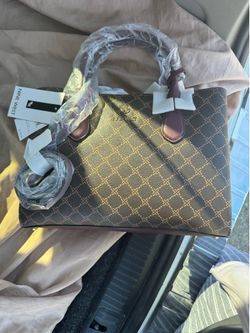 Nine West Kyrie Triple compartment Stachel bag purple and brown