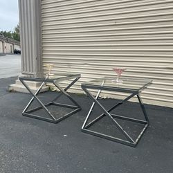 Pair MCM chrome End Table Side Tables 