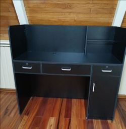 Black Salon / Reception Desk w/ Cash Register Drawer - Pre-Assembled