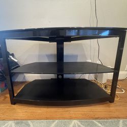 Tv Stand with Glass Top and Wood Shelves 