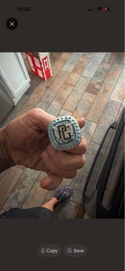 PG Championship Style Ring with Blue Stones