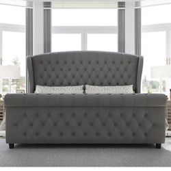 🔥ON SALE Queen Size Platform Bed Frame GRAY 