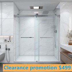 60 in. W x 76 in. H Double Sliding Frameless Shower Door in Chrome with Soft-Closing and 3/8 in. Glass big clearance sale