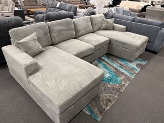Gray Corduroy Double Chaise Sectional Sofa