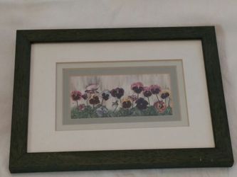 8" x 6" Dark green framed Pansy picture.