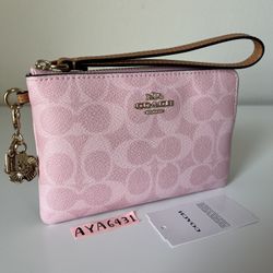 Coach Corner Zip Wristlet In Signature Canvas With Charm