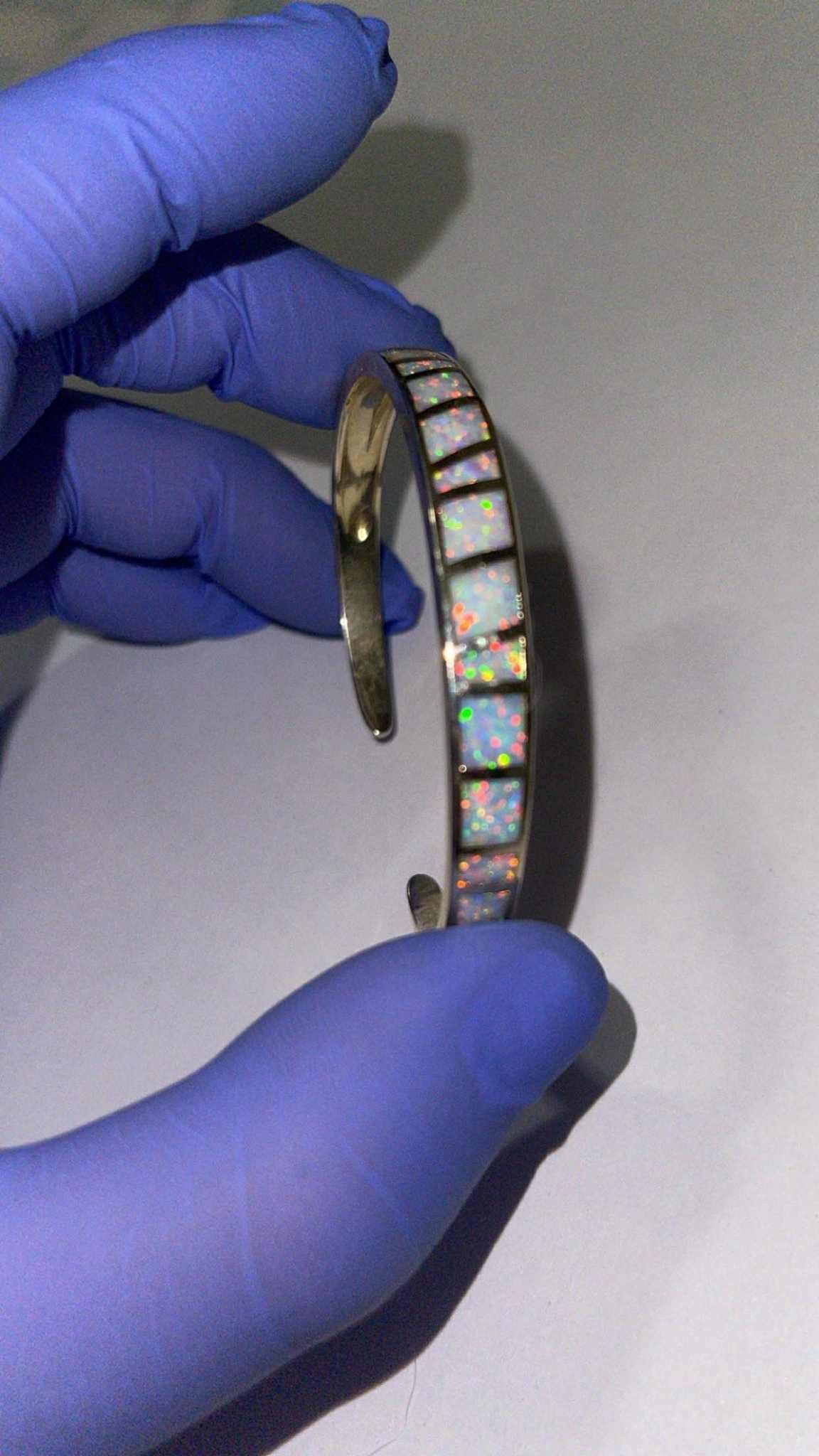 Sterling Silver Australian White Opal Inlaid Tennis Bracelet Cuff Jewelry