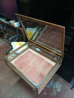 Antique Glass Jewelry Display Case Oak Wood Store Counter Top Display Box