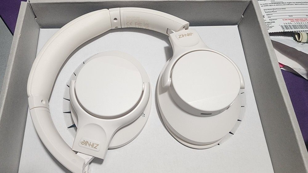 ZIHNIC Active Noise Cancelling Headphons, 60H Playtime Wireless Bluetooth Headset Low Latency-Milky White