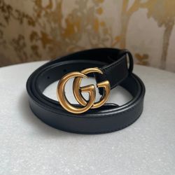 GUCCI GG MARMONT BELT - Size 90 (Fits 34"-35" waist) - THIN BLACK & GOLD