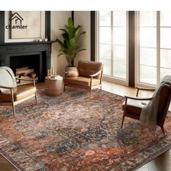 Brand New 9x12 Boho Washable Area Rug – Vintage Distressed Look, Machine Washable, Large Area Rug